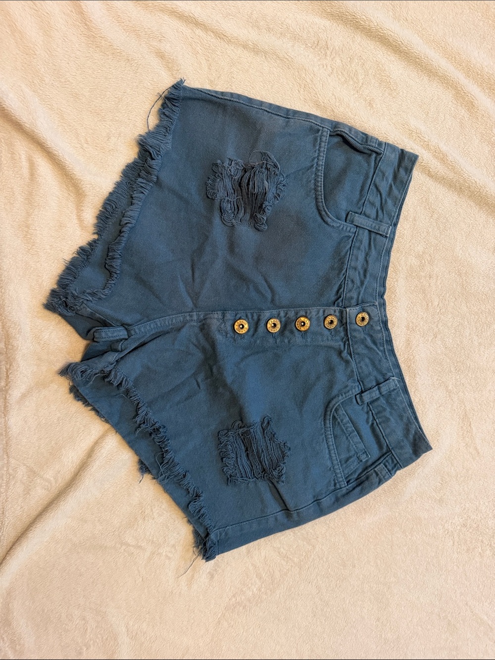 Cambos Button Front Zip Frayed Hem Shorts